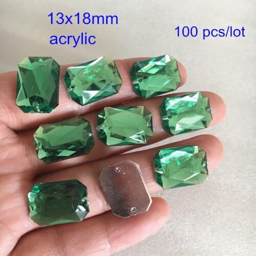 100 pcs Green Color Acrylic Loose Sew-on Beads 13x18mm Faceted Octagon Bead With 2 Holes,Decoration Accessories