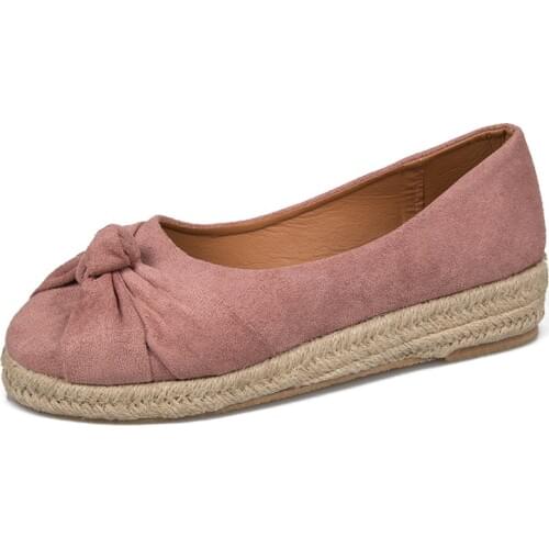 2020 Large Size 35-43 Four Seasons New Womens Low-heeled Shoes Suede Cute Sweet Bow Suede Wild Casual Fashion Loafers B25-06