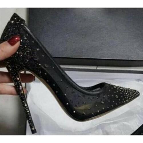 2021 High Heel Sieve Stiletto shoes Women Pointed Party Wedding Shoe Plus Size Heels 11cm Black Color Mesh cloth 55