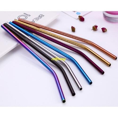 300pcs/lot 6x215mm Colorful Stainless Steel Drinking Straws Straight & Bent Straw Reusable Filter DIY Tea Coffee Tools