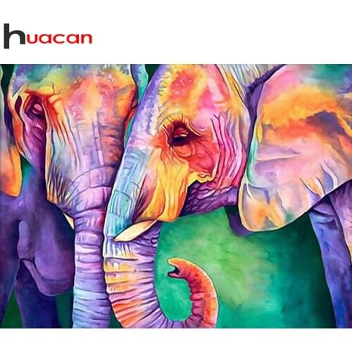 Huacan 5d Diamond Painting Full Drill Elephant Mosaic Color Animal Home Decor Embroidery Couple Wall Stickers