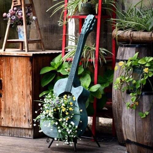 American Cement Guitar Retro Old Piano Flowerpot Green Fresh Plant Courtyard Garden Furnishings Crafts Outdoor Villa Decoration