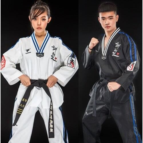 Martial Arts TKD Tae Kwon Do V-neck Adult & Children Taekwondo Clothes for Poomsae & Training,WTF Uniform,160-190cm black/white