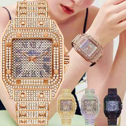 Watches for Women Mens Luxury Hip Hop Iced Out Watches Gold Sliver Quartz Rectangle Rapper Wristwatch Reloj Mujer Watch Women