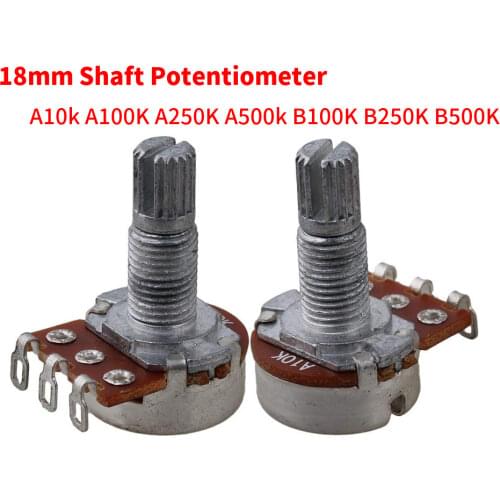 10pcs A10k A100K A250K A500k B100K B250K B500K 3Pin 18mm Shaft Amplifier Dual Stereo Potentiometer