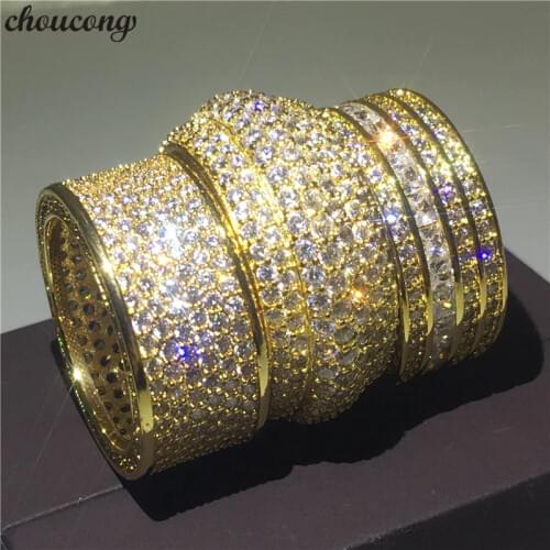 Choucong 2018 Luxury Big Band Ring Yellow Gold Filled AAAAA Zircon cz Anniversary Wedding Rings For Women Men Finger Jewelry