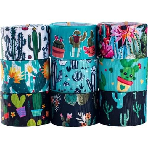 Mexico Green Cactus Plant Printed Grosgrain/Satin Ribbon 5 Yards 16mm/25mm/38mm/50mm/75mm for DIY Hair Accessories