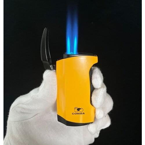 Cohiba Metal Cigar Cigarette Tobacco Lighter 2 Torch Jet Flame Refillable Cigar Punch Smoking Tool Accessories Portable Gift Box