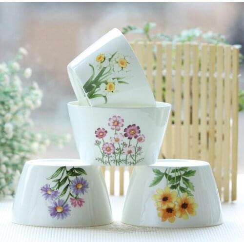 Bone China Bowl White Flower Pattern Fashion Bowl Household Rice Soup Vajillas Completas De Porcelana Creative Tableware ED50TW