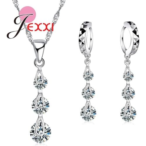 Fashion Attractive Stylish CZ Crystal Jewelry For Women Lady Girl Jewelry Sets Pendentes Necklace And Earrings Set Wholesale