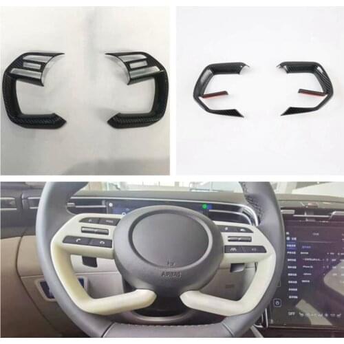 For Hyundai Tucson L 2021 Soft Carbon Fiber Steering Wheel Cover Strip Trim Fit Wheel Decorative Sticker YJD