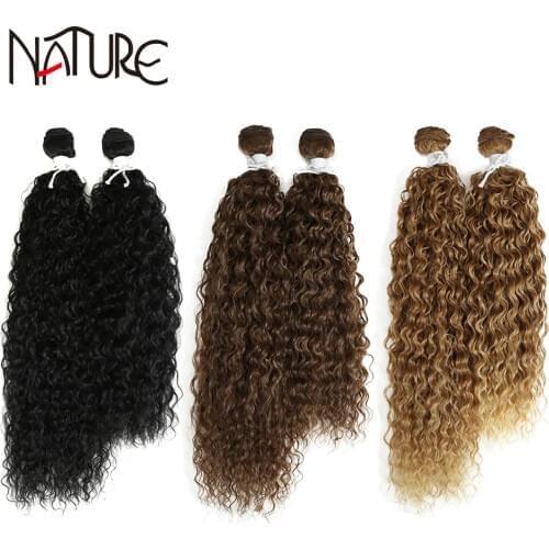 Nature Hair Weave 18-22Inches Kinky Curly Synthetic Hair Extensions Ombre Silver Grey Blonde High Temperature Fiber Hair Bundles