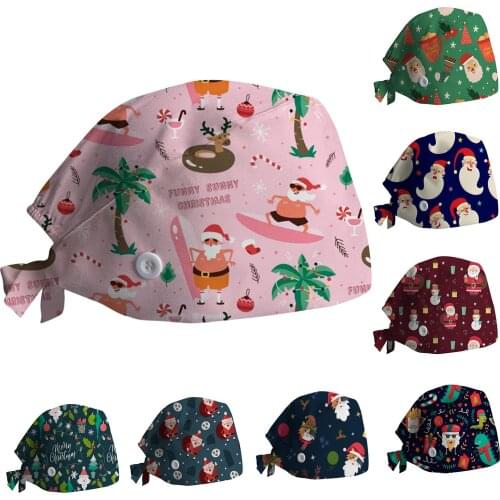 Multiple Styles Delicate Nurse Hats Pure Cotton Baotou Caps Buckle Sweat Absorbent Towel Christmas Printing Temperament Caps