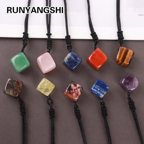 Natural crystal color diamond pendant Rose quartz Semi-precious Chakra Reiki Health energy stone necklace jewelry