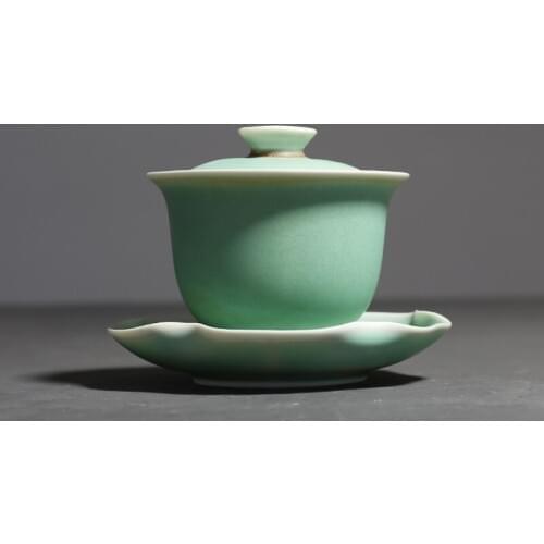 Kiln Into Green Glaze Travel Teapot Ceramic Sancai Cover Bowl Teacup Hand Grasp Gaiwan Tea Bowl Tes Set Tea Cup Home Drinkware