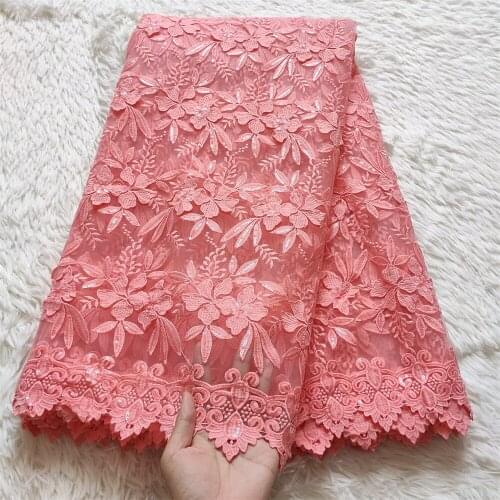 Latest African Net Lace Fabric 5Yards Pink Lace Material Embroidery Tulle French Mesh Lace Fabric With Sequin For Wedding JL063