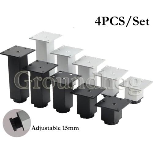 4pcs Aluminum Alloy Adjustable Furniture Cabinet Sofa Desk Table Bed Legs Feet Height(50-300mm)x38mm Width With Mounting Screws