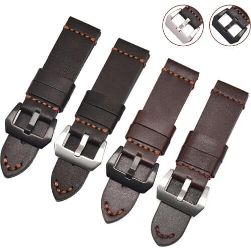 Hand Made Fashion Thick Calfskin Watch Strap 22mm 24mm 26mm Black dark brown Genuine Leather Watchband for Panerai