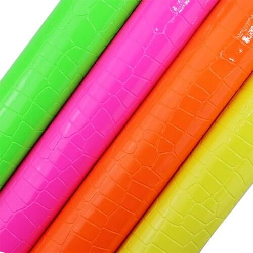 30x134cm Roll Neon Pink Orange Green Yellow Gator Faux Synthetic Leather Fabric For HandBags Bows Home Deoration BH417