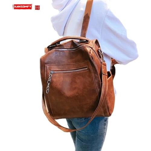 Korean Version of the College Style Backpack Womens New Wild Fashion PU Leather Middle School Student Schoolbag Trend Backpacks