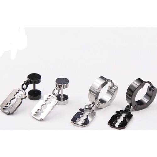 Earring for Men Blade Ear Stud Stainless Steel Punk Metal Rock Razor Blade Surgical Steel Stud Earrings