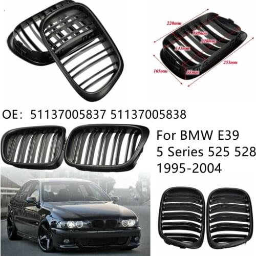 Front Bumper Kidney Grill Replacement Dual Slat Grilles for BMW E39 5 Series 525 528 1995-2004 Matte Black