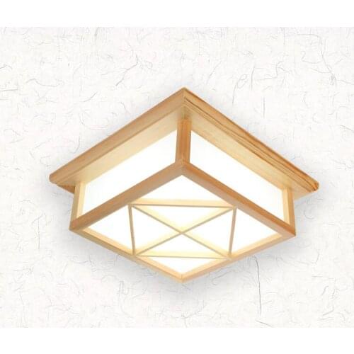 Modern Square Surface Mounted OAK Wood PVC Shade lamparas de techo home wooden LED ceiling lamp fixture for living room bedroom