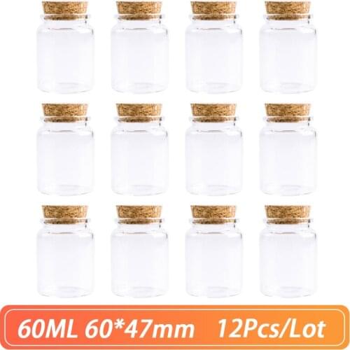 60*47mm 60ml Cork Glass Bottle Stopper Spicy Storage Jar Bottle Containers storage Jars Vials Glass Spice DIY Craft 6pcs/Lot