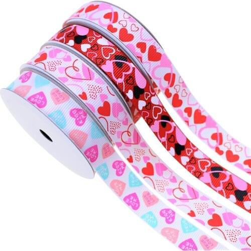 T.R RIBBON 5/8 inch 16mm hearts printed grosgrain ribbon Valentines Day ribbon