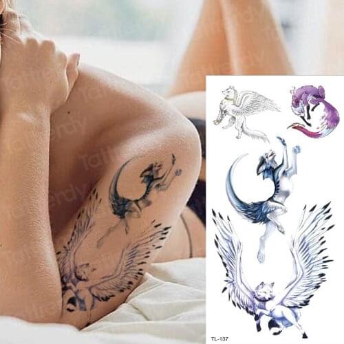Tatoo sticker fake tattoo removable waterproof fox tattoo wings sexy women tattoo pattern animals tatoo temporary stickers art