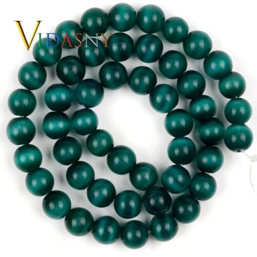 Natural Stone Dark Green Cat Eye Round Beads Diy Necklace Accessories 4-12mm Spacer Loose Beads For Jewelry Making 15“ Wholesale