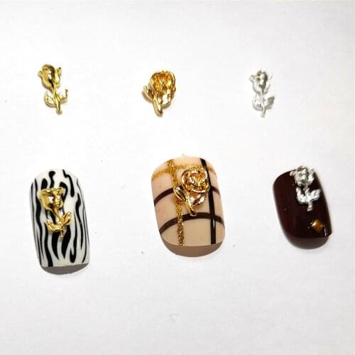 30Pcs Mixed Nail Art Flowers Decorations Charms Metal Nails Accessoires Silver Studs Spring 3d Rose Flat Nailart Supply