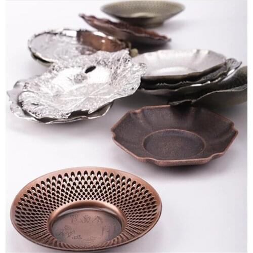 Vintage Lotus Shape Teacup Mat Table Coffee Cup Stand Coaster Chinese Teaware Tea Accessories Mini Alloy Teacup Tray
