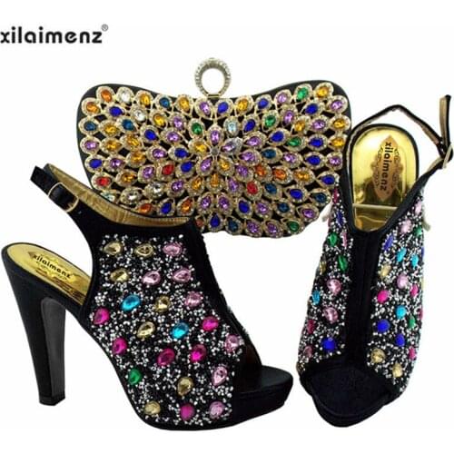High Quality Black Color Women wedding shoes with matching bags platform shoes Ladies shoe and bag set for Royal Party
