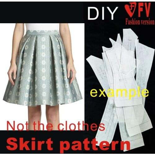Garment pattern womens pleated skirt half skirt sewing design drawing BBQ- 23