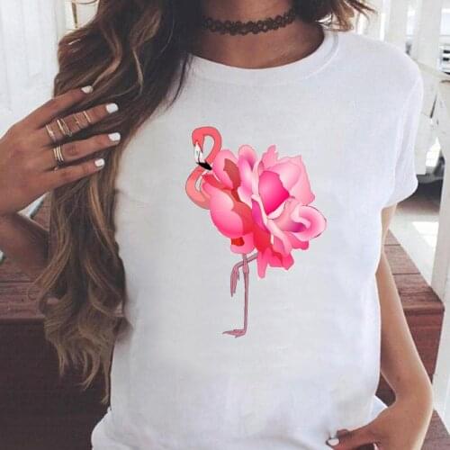 Women T-shirts Flower Flamingo Beach Watercolor Short Sleeve Graphic Fashion Cartoon T Top Shirt Print Female Tee T-Shirt