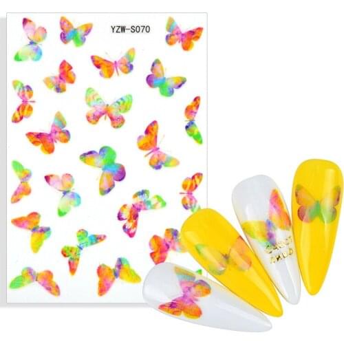 1 Sheet Butterflies Designs Nails Art Manicure Stickers Blue Black Decals Spring Theme Flowers Nail Decoration DIY Manicure