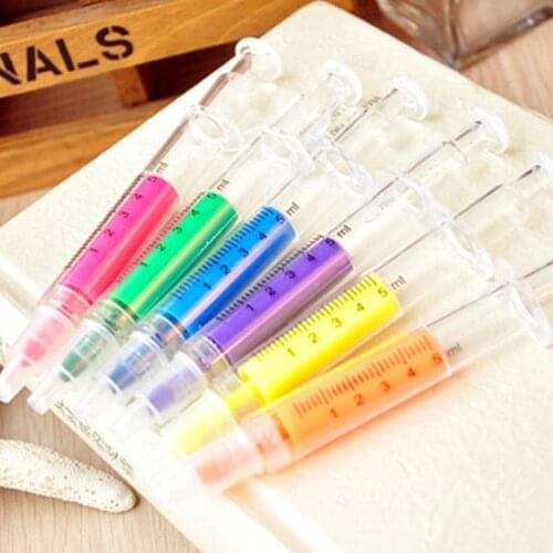1pc New Novelty Highlighter Pen Stationery Syringe Highlighter Fluorescent Needle Tube Watercolor Nite Writer Pen Highlighters