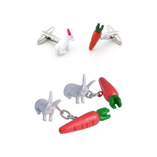 10pairs/lot Creative Rabbit And Carrot Chain Cufflinks Bunny Rabbit Carrot Cuff Links Shirt Cuff Buttons Mens Jewelry Wholesale