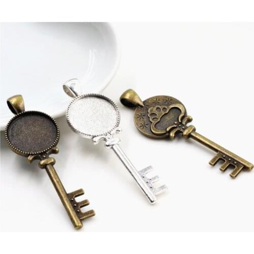 10pcs 18mm Inner Size Antique Bronze And Silver Plated Mushroom key Style Cabochon Base Cameo Setting Charms Pendant