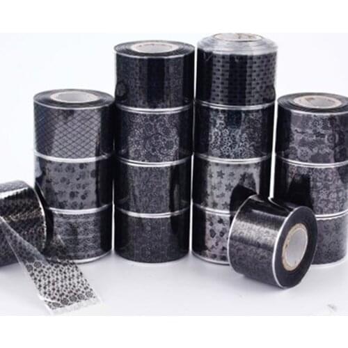 16Rolls Sexy Lace Transfer Foil Black White Nail Stickers Hollow Flower Sliders Transparent Decals Wraps Nail Art Decoration