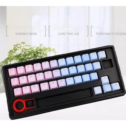 37-Key Pink-Blue Gradient Backlight PBT Keycaps Mechanical Keyboard Replacement Caps for Computer Laptop