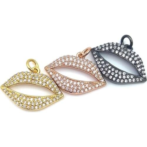 5pcs Sexy Beauty Lip Pendant Gold Rose Gold Silver Cubic Zircon Lip Mouth Charm Necklaces For Women Charms Lips Jewelry Making