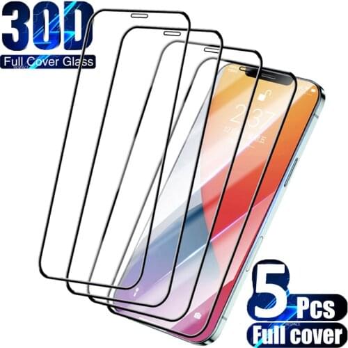 5Pcs/lot Full Cover 9H Tempered Glass for iPhone 12 Mini 11 Pro XS Max X XR SE 2020 6 6s 7 8 Plus Screen Protector Anti Knock