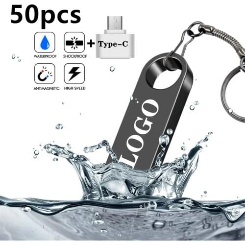 50pcs Pen Drive Waterproof Metal Type-C Usb Flash Drive USB 2.0 Flash Disk Cle Usb Stick 4GB 8GB 16GB 32GB 64GB Pendrive