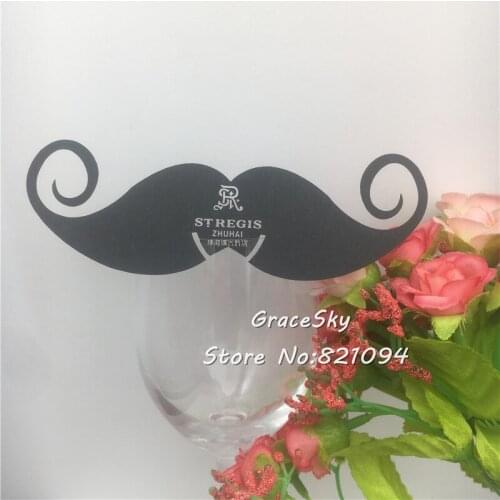 60pcs/lot Laser Cutting Mustache Glass Cards Place Name Cards Magic Party Table Invitation Cards Birthday Event Decoration