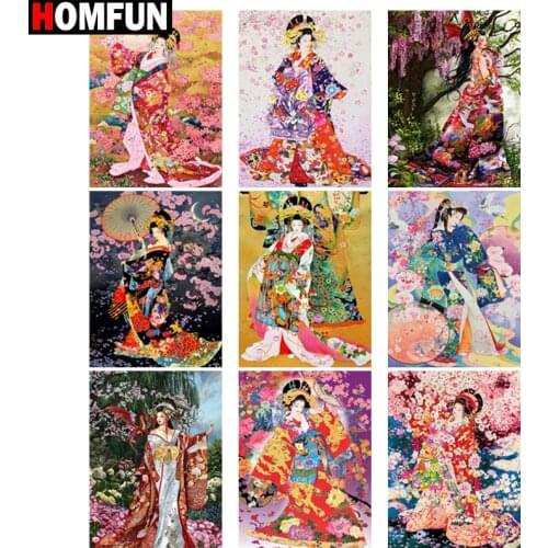 HOMFUN 5d Diamond Painting Full Square/Round "Flower kimono woman" Picture Of Rhinestone DIY Diamond Embroidery Home Decor