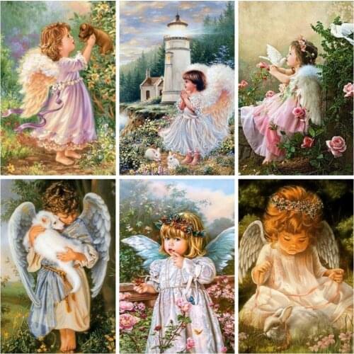 Huacan 5D DIY Diamond Painting Angel Girl Full Drill Diamond Mosaic Embroidery Portrait Beaded Pictures Home Decoration