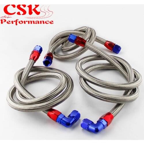 AN10 Stainless Steel/ Nylon Braided Oil/Fuel Line w/ Fittings 1.2m/1.4m/1.6m Black/Silver