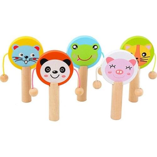Kids Cartoon Wooden Rattle Drum Handle Clapping Castanets Board For Baby Musical Instrument Preschool Early Educational Toys